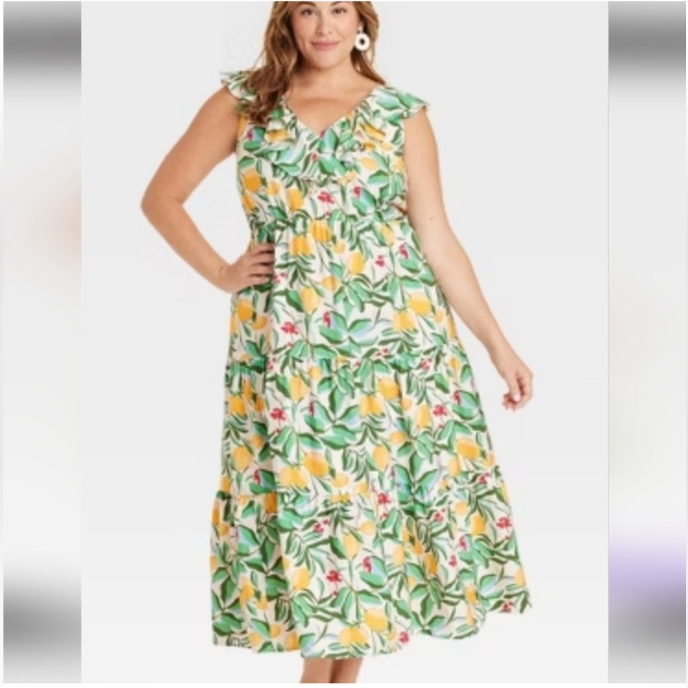 Ava & Viv Green, Yellow & Red Floral Maxi Dress